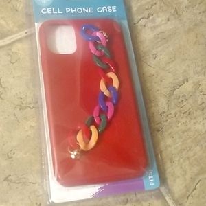 iPhone 11 Cell Phone Case - Burgundy w/ Colorful Chain
